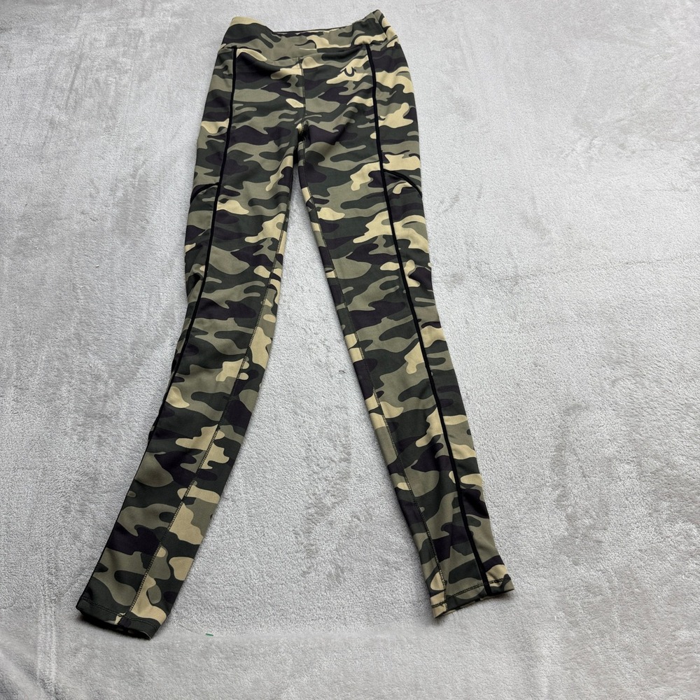 True Religion Leggings Womens XS Green Camo Mesh Panel Activewear Gorpcore Y2K